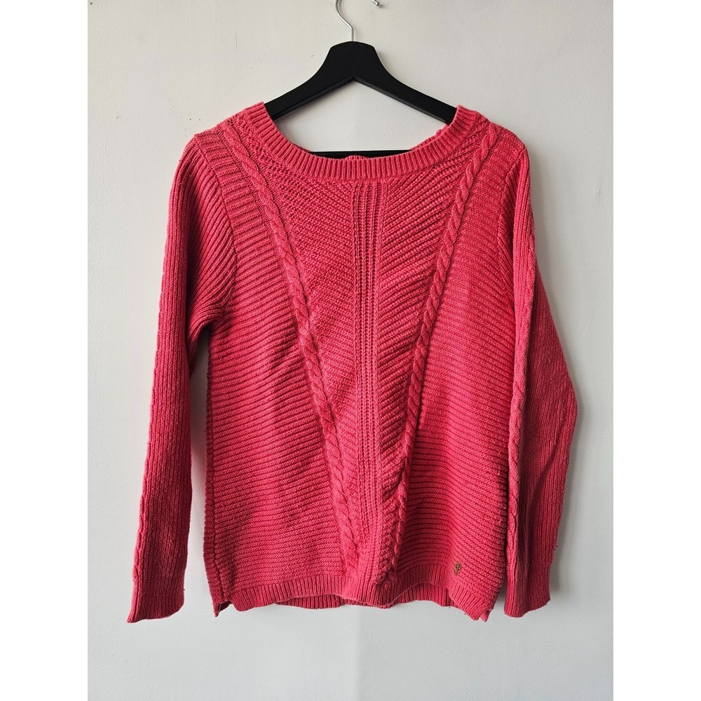 Juicy‎ Couture Coral Pink Cable Knit Sweater L Womens Long Sleeve Y2K Style